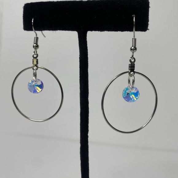 Handmade AB Swarovski Crystal Pendent Dangle Earrings NEW - Picture 2 of 4